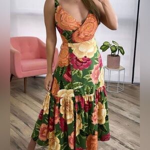 FARM Rio Floral Maxi Dress - Orange, Green, Cream
